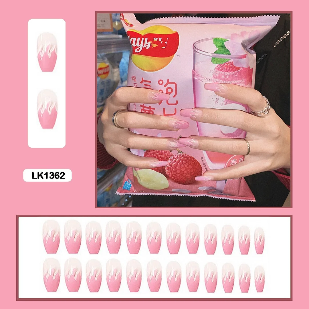 24PCS False Nails with Glue Rhinestones Long Detachable Fire Stick on Nails Coffin Flame Press on Nails Art DIY Manicure Tool-Nail Inspo