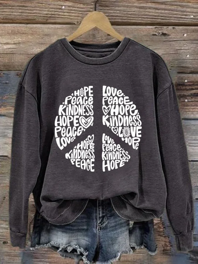 Inspirational Peace Sign Graphic Printed Casual Sweatshirt