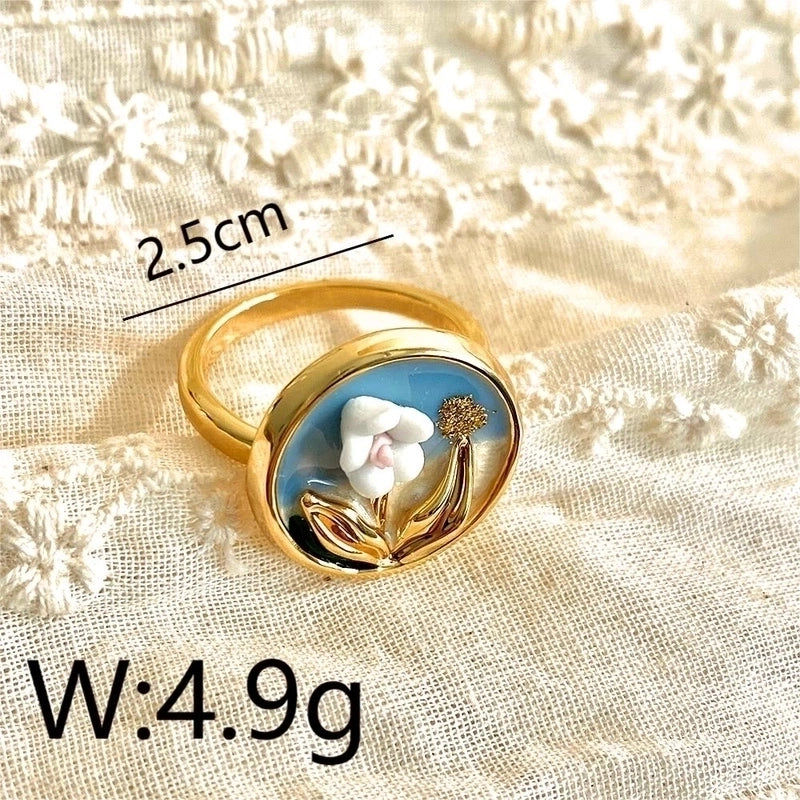 Copper 18K Gold Plated IG Style Y2K Minimalist Inlay Round Oval Flower Pearl Zircon Open Rings Rings