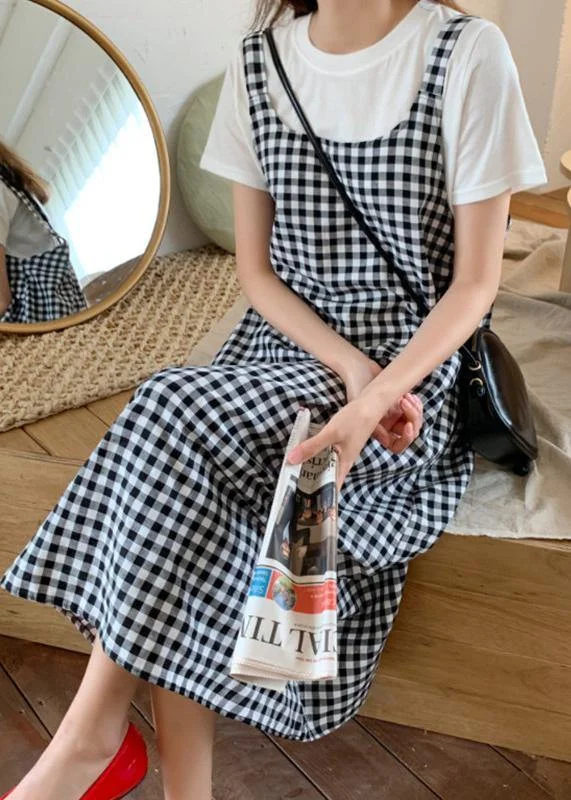 Simple plaid cotton clothes For Women Spaghetti Strap Maxi summer Dress