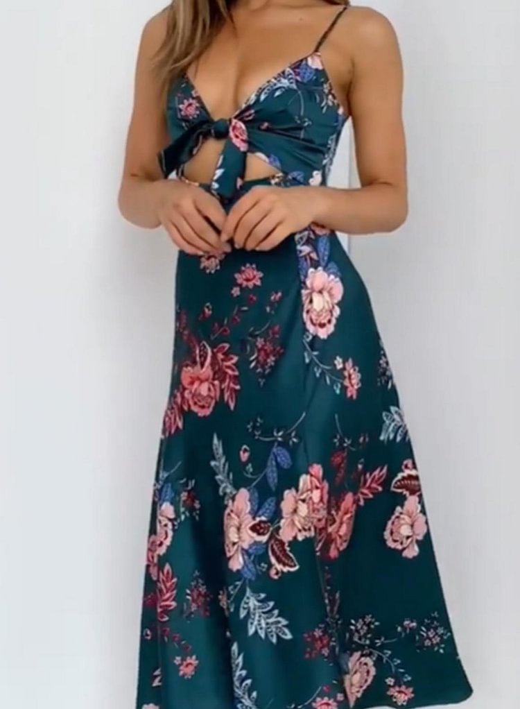 Women's Dresses Floral Split Chest Knot Cutout Cami Midi Dress
