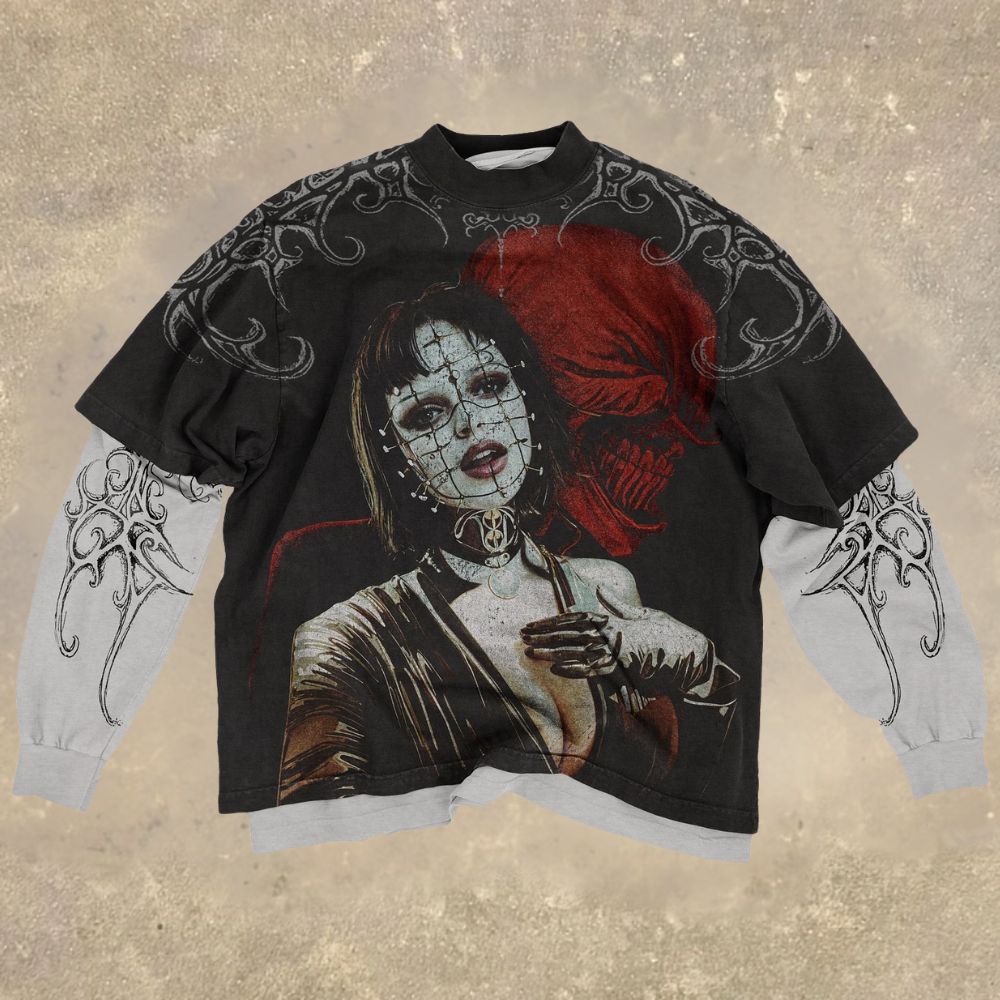 Gothic Pinhead & Red Skull Fake Two-Piece Shirt