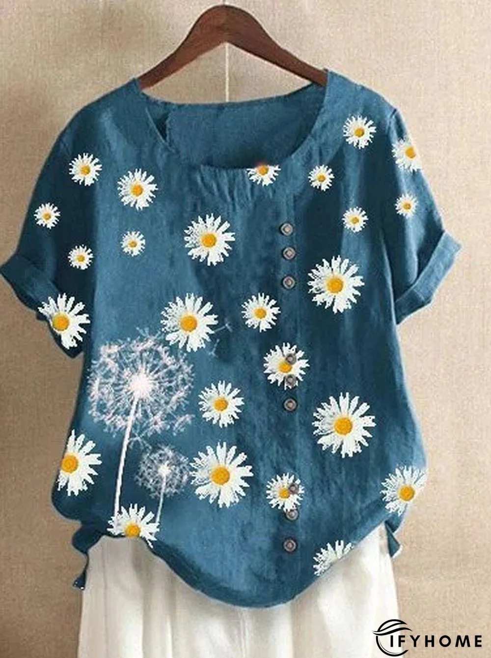 Short Sleeve O-Neck Daisy Printed T-Shirt | IFYHOME