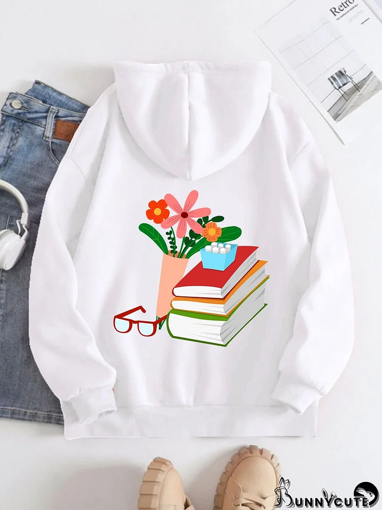 Printed on the Back Kangaroo Pocket Hoodie Long Sleeve for Women Pattern teachers book