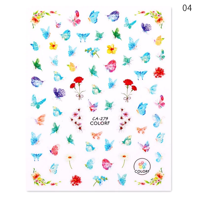 1PC 3D Butterfly Nail Sticker Spring Flower Leaves Alphabet Valentines's Day Transfer Foil Slider Nail Art Decoration Manicures
