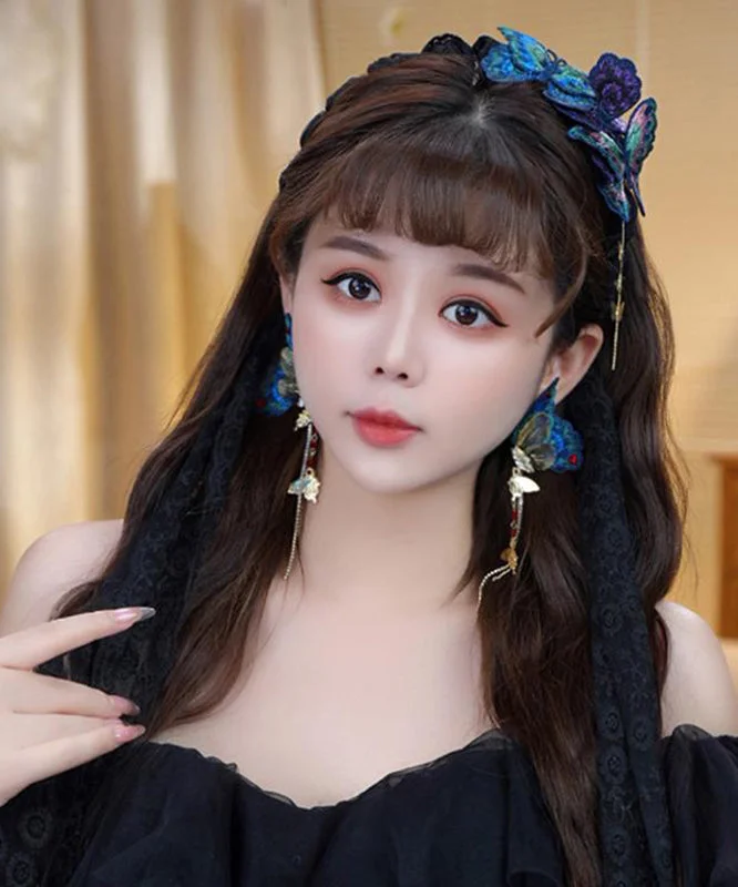 Chinese Style Rainbow Alloy Butterfly Embroidery Tassel Hairpin