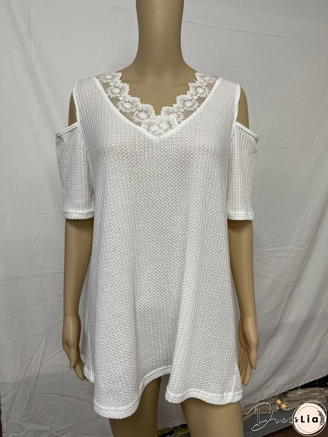 Basic Stitching V-neck Off-shoulder Short-sleeved Top