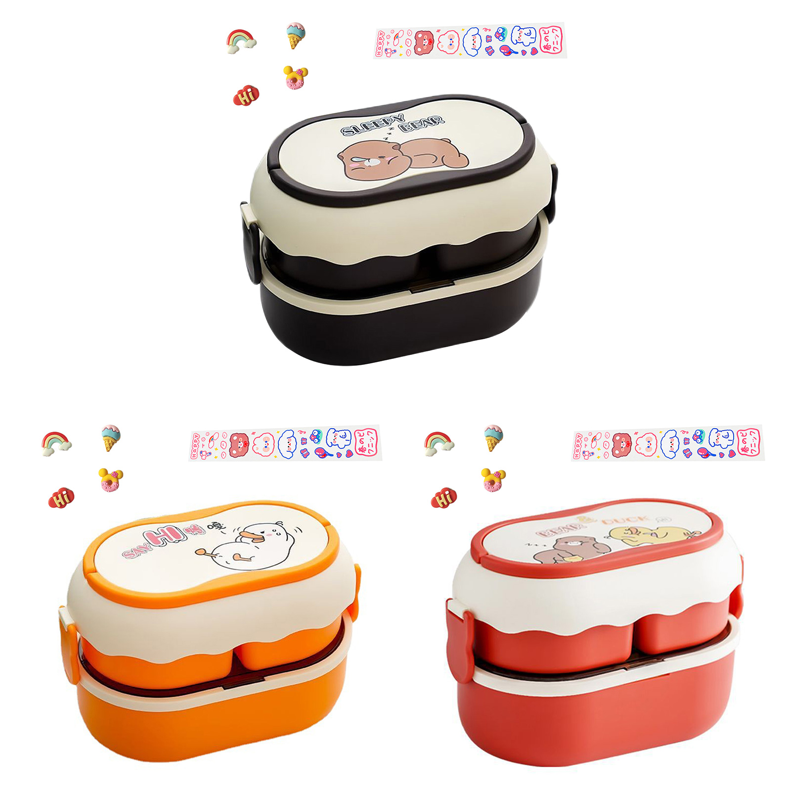 

Double Layer Bento Lunch Box Cartoon Food Storage Container Leakproof for Picnic, Orange, 501 Original