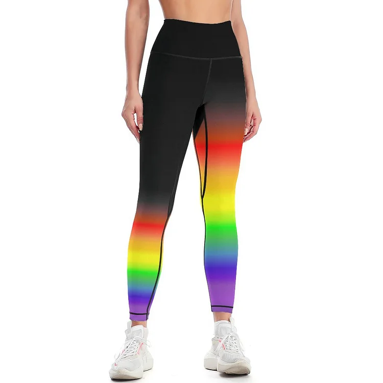 SFNEEWHO Asymmetric Rainbow Brown Black Gay Pride Flag Women Yoga Print Wideband  Waist Sports Leggings Running Pant 26.24