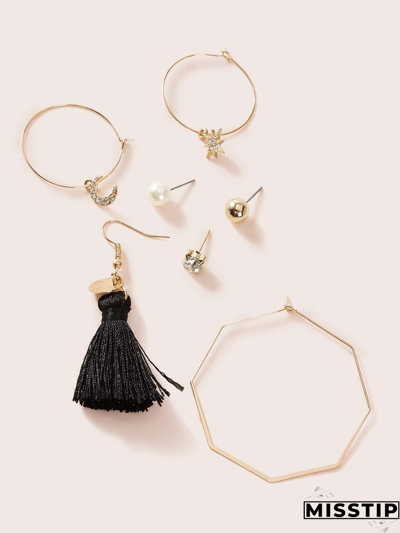 6pairs Rhinestone & Pearl Decor Earrings