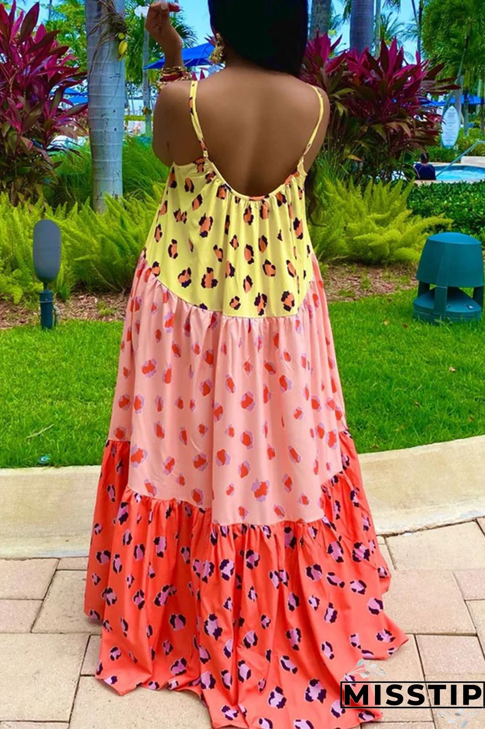 Blue Casual Sweet Print Patchwork Spaghetti Strap A Line Dresses