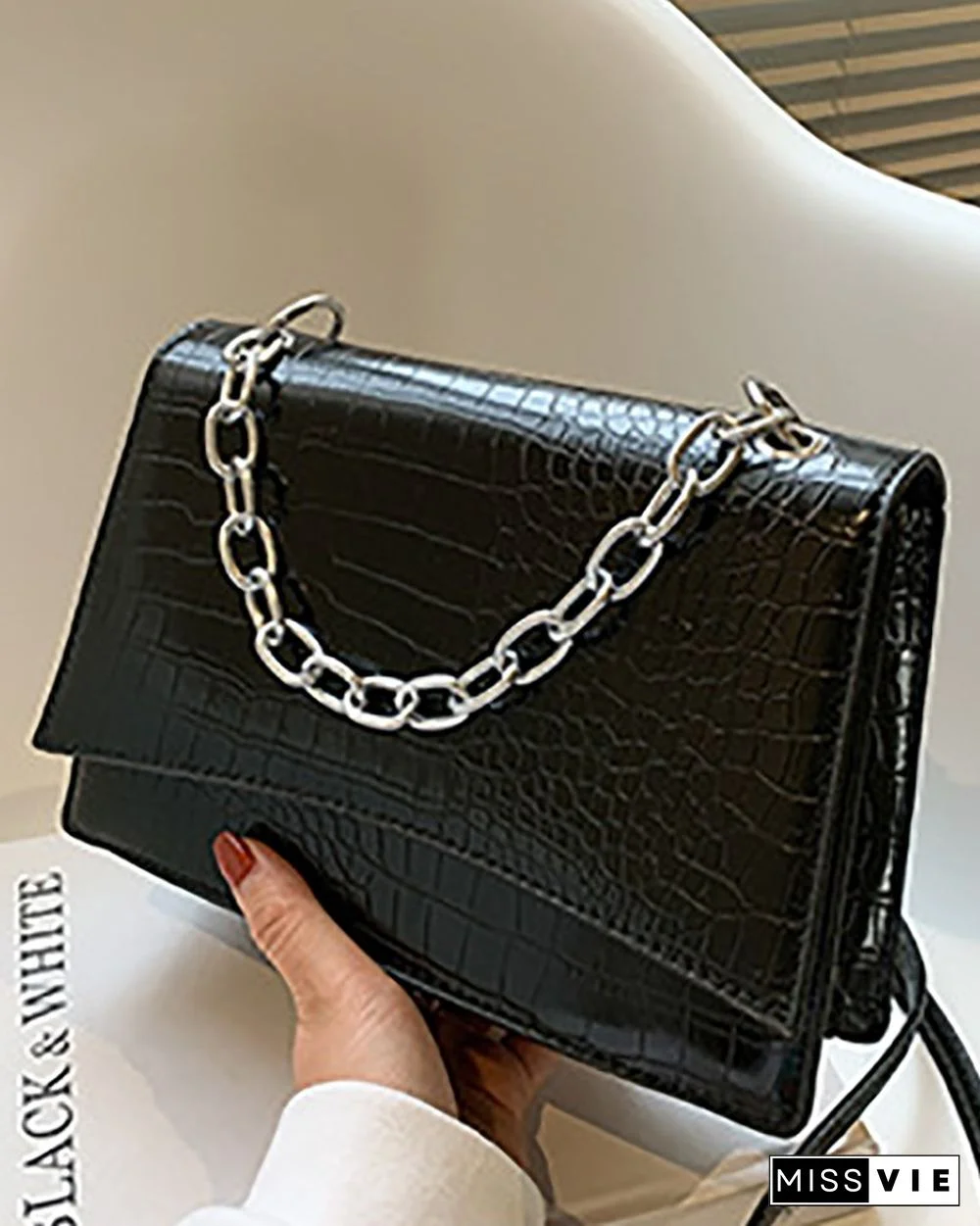 Chain Strap Croc Embossed Crossbody Bag