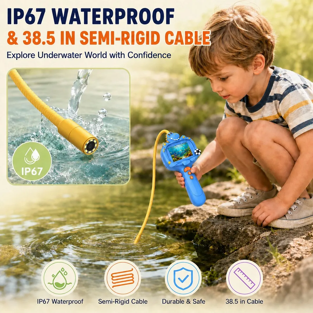 BEBANG Borescope Camera for Kids with Light, 2.4" Screen, IP67 Waterproof Kids Snake Camera for Outdoor Camping Nature Exploration