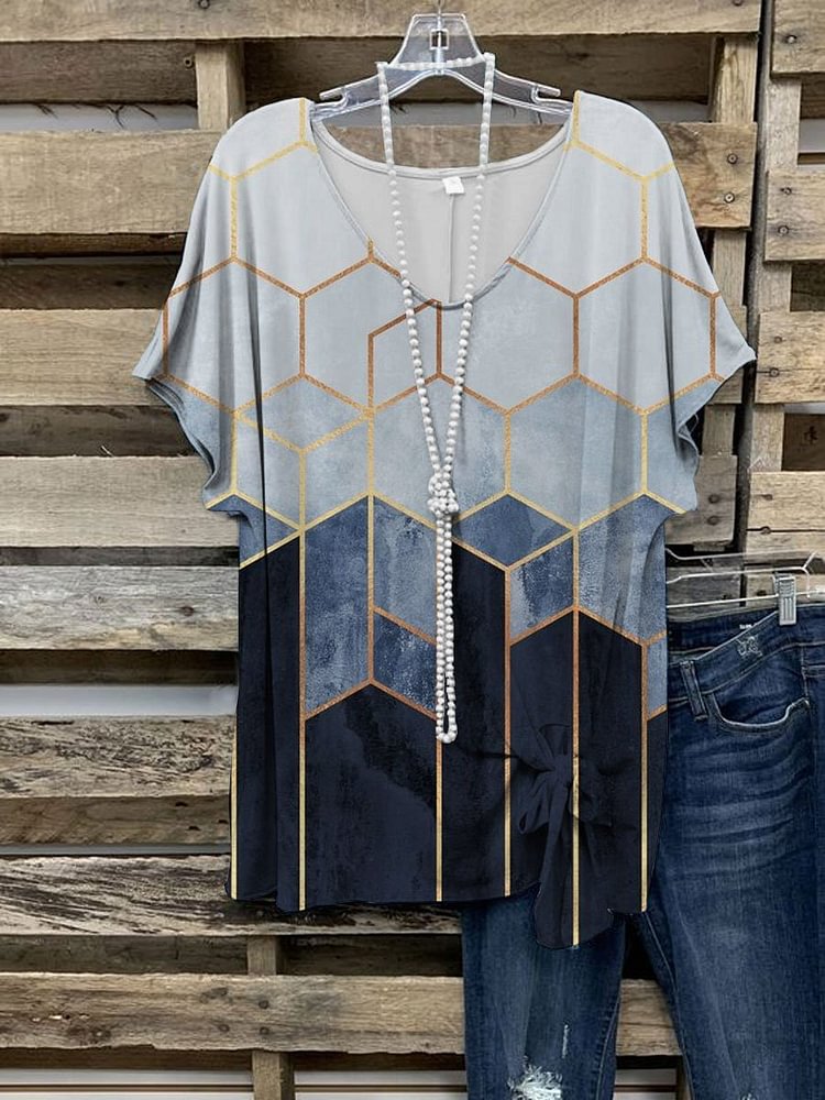 Geometric patchwork print Shirts & Tops-Mayoulove