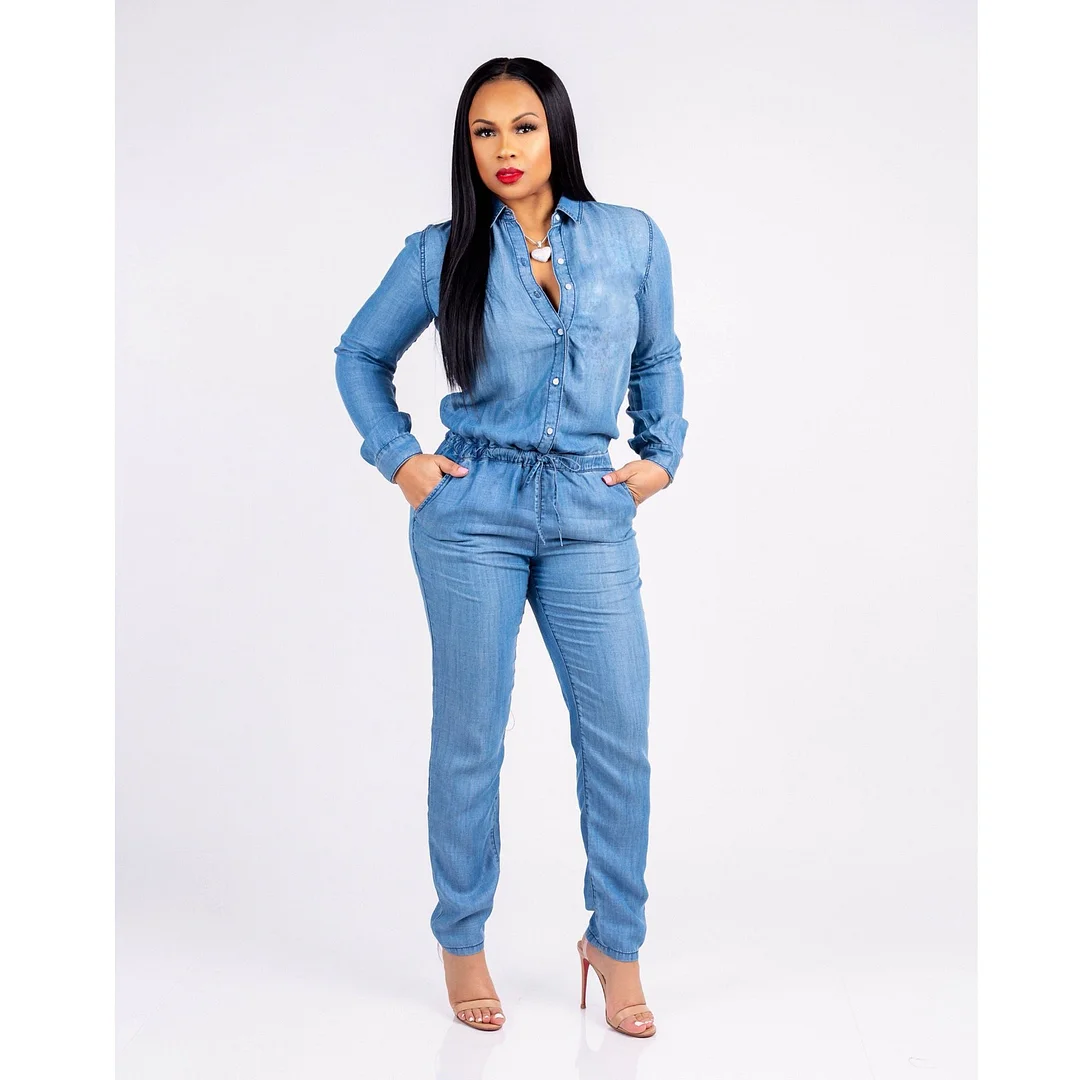 Uveng Fashion Tie Jeans Women's Slim Fit Casual Jumpsuit
