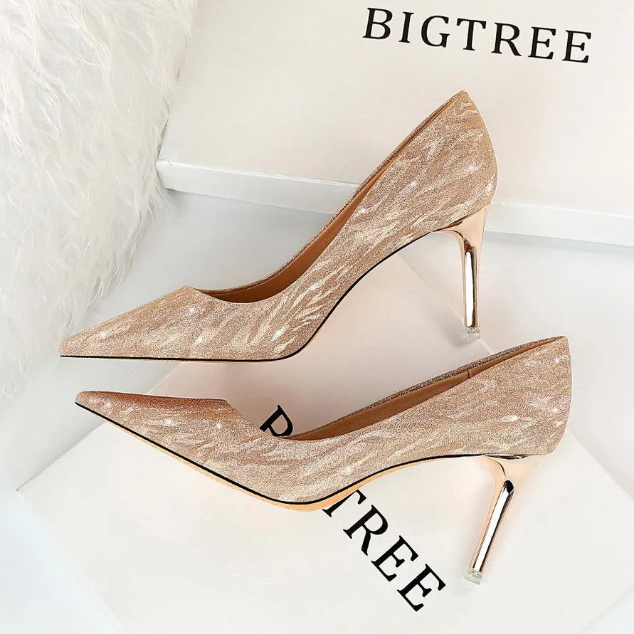 Fashion sexy stiletto high-heeled shallow pointy sequined shoes