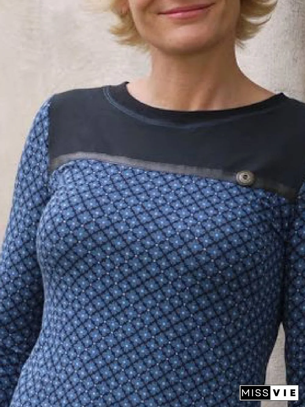 Round Neck Long Sleeve Casual Cotton-Blend Tops