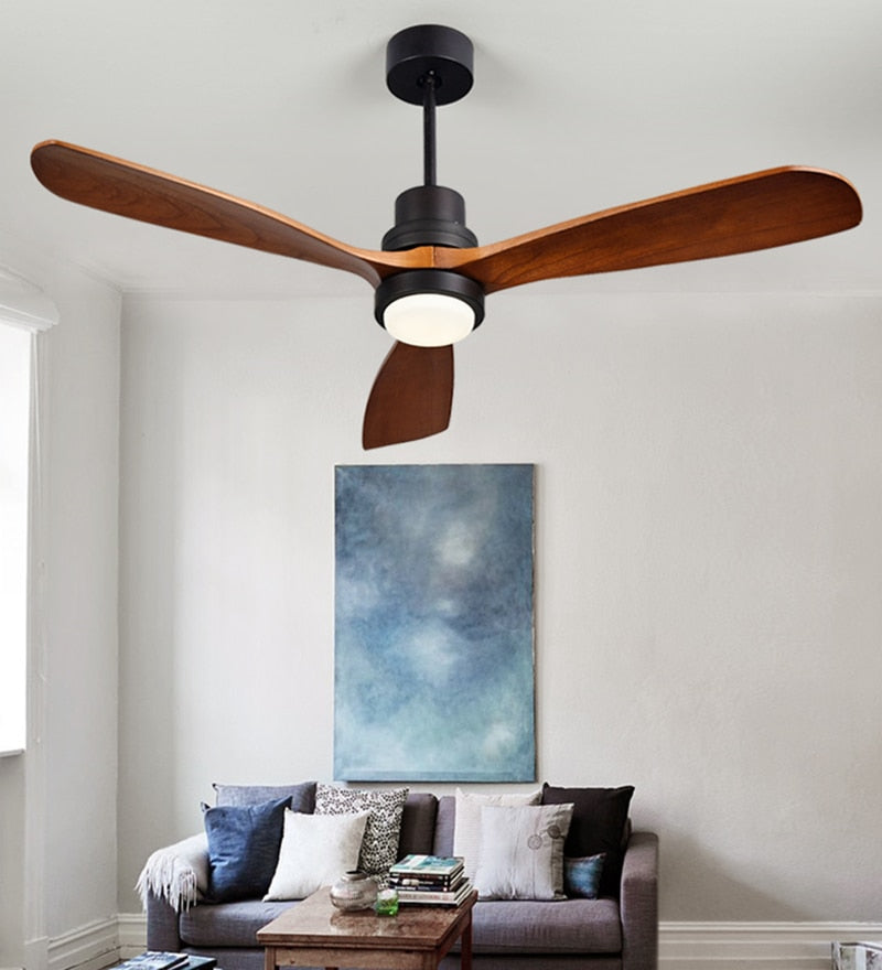 Modern Remote Control 52 Inch Wooden Blades Retro Ceiling Fan With 