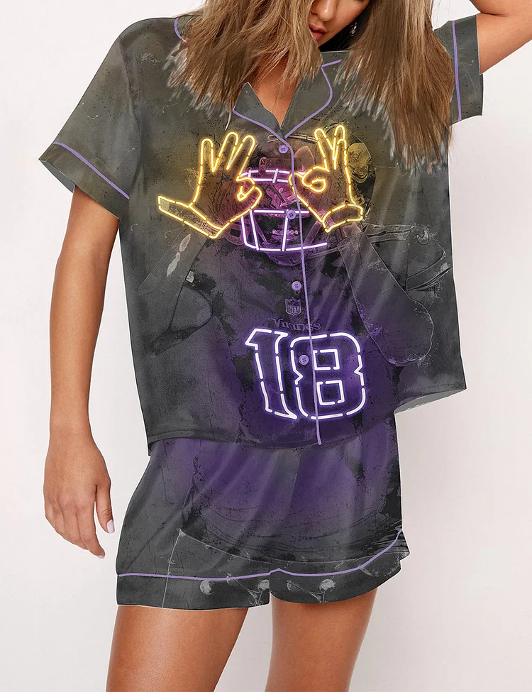 Women's Justin Jefferson Poster Neon Minnesota Vikings Pajama Set