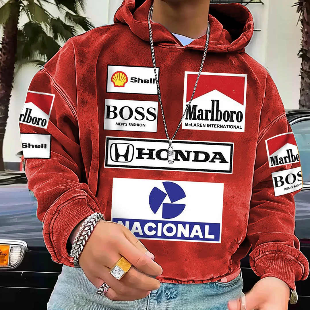Retro Racing Branded Print Oversized Hoodie / DarkAcademias /Darkacademias
