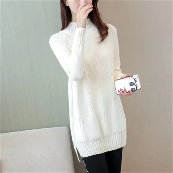 Women Knit Sweater Pullover Autumn Winter Clothes Korean Solid Long Sleeve Pull Warm Half Turtleneck Sweater Female Jumper Tops