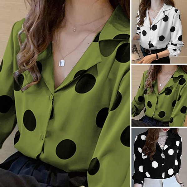 Loose Women Polka Dot Printed Blouse Autumn Bohemian Long Sleeve Tops Elegant OL Work Office Shirt - Shop Trendy Women's Clothing | LoverChic