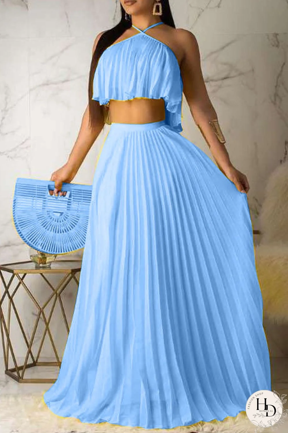 Pink Fashion Sexy Sleeveless Skirt Two-piece Set