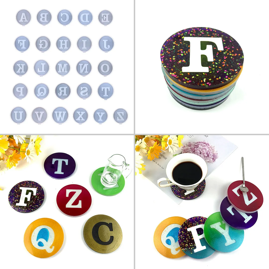26 Pcs Letter Coaster Resin Casting Molds