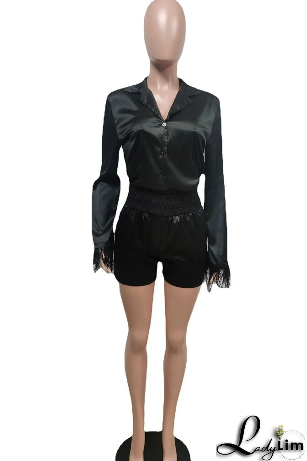 Royal Blue Casual Solid Split Joint Buckle Feathers Turndown Collar Long Sleeve Two Pieces