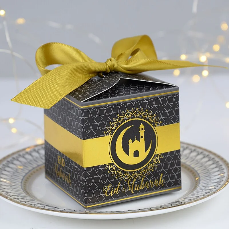 10pcs Eid Mubarak Candy Boxes Ramadan Kareem Decoration Paper Gift Box Islamic Muslim Party Supplies Eid al-Fitr Hajj Mabrour