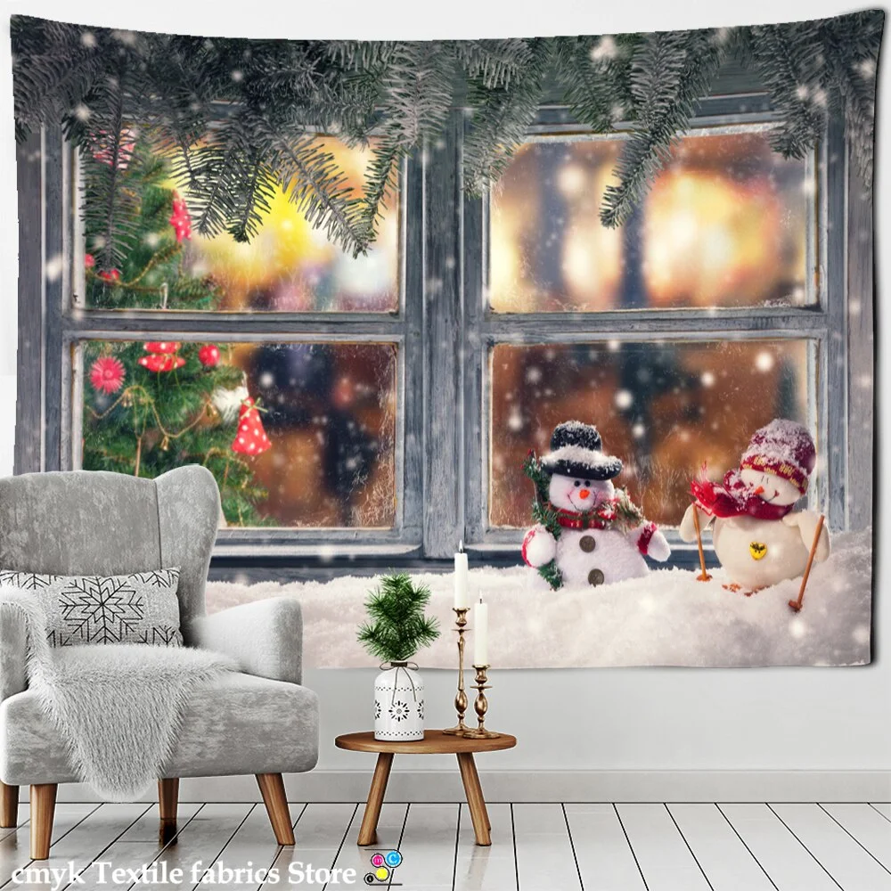 Christmas Gift Tapestry Wall Hanging Bells Window Scenery Hippie Tapiz Bohemian Dormitory New Year Home Decor