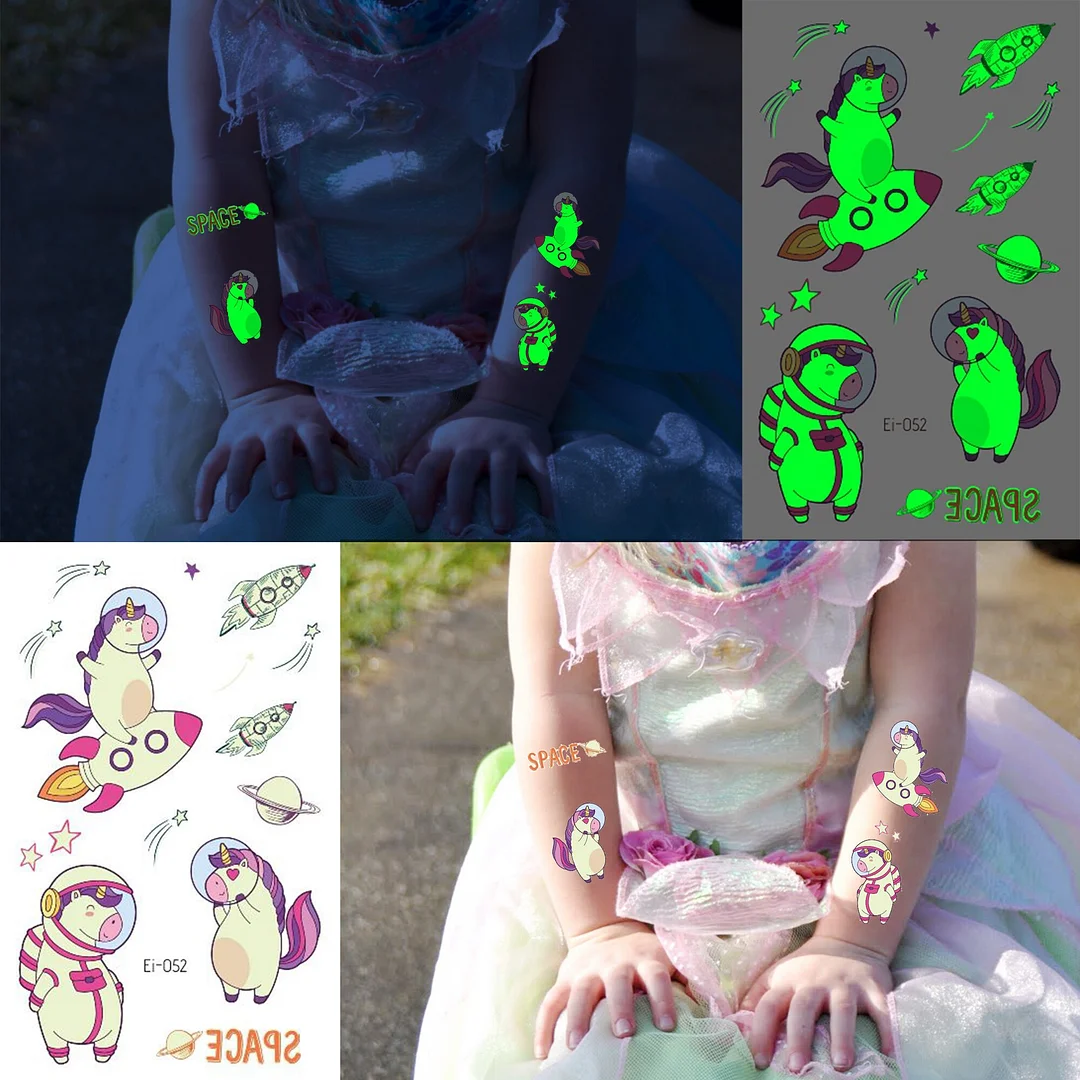Sdrawing Glow In The Dark Temporary Tattoos For Kids Boys Kids Fake Luminous Tattoo Flash Animal Cartoon Party Favor Set Glowing Zoo