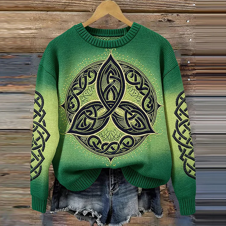 Women's Celtic Triquetra Ombre Celtic Triquetra Print Sweater