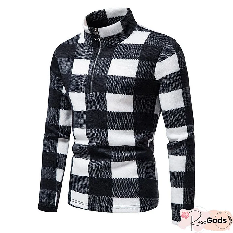 Men's Plaid Casual Zipper Sweater