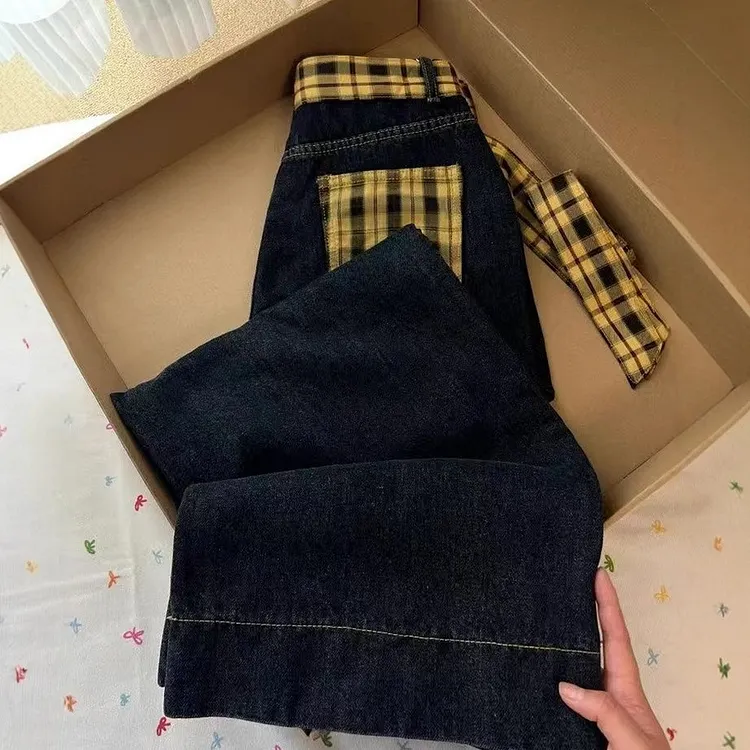 Women's Wide Leg Jeans with Retro Bow Accent