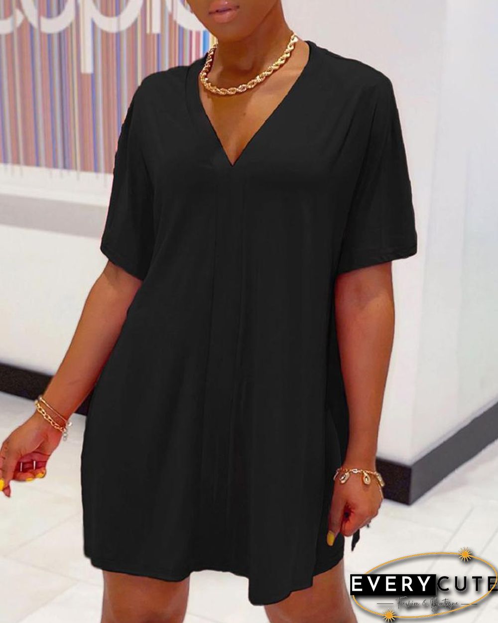 Batwing Sleeve Slit Top & High Waist Shorts Set P10161