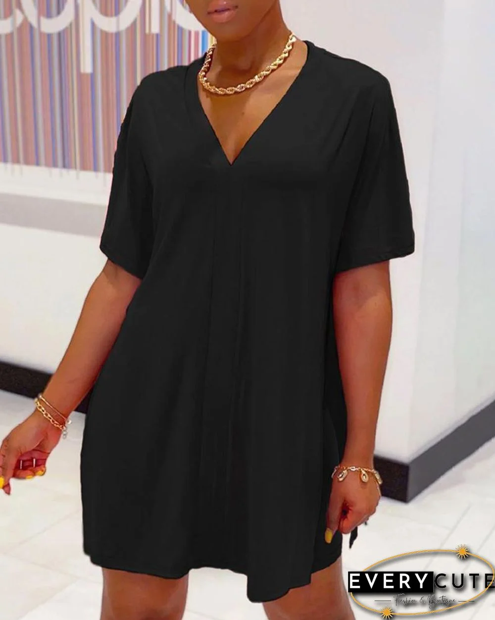 Batwing Sleeve Slit Top & High Waist Shorts Set P10161