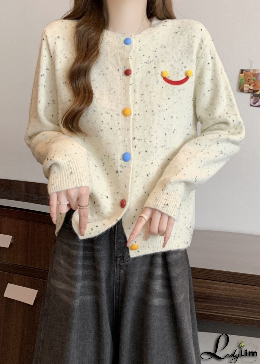 French Red O Neck Button Knit Cardigans Winter