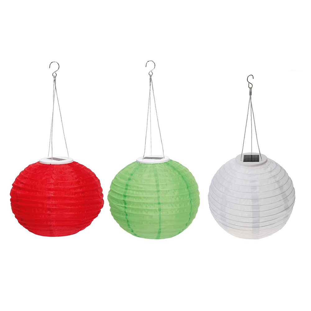 

12 inch Colorful LED Round Solar Lantern Pendant Waterproof for Decoration, Red, 501 Original