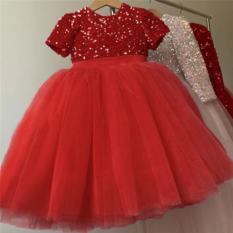 Summer Girl Dress Birthday Party Princess Dress Baby Kids Clothes Children Sequins Gown Tutu Tulle Flower Girl Wedding Dresses
