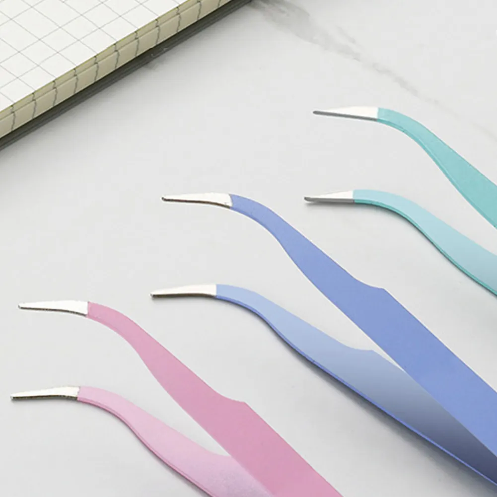 3pcs Macaron Stainless Steel Straight Elbow Pointed Drill Tweezers