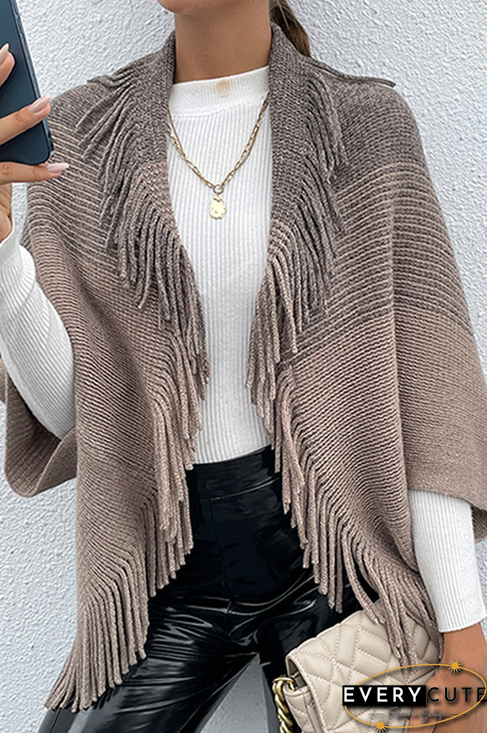 Casual Elegant Striped Tassel Patchwork Turndown Collar Tops Sweater