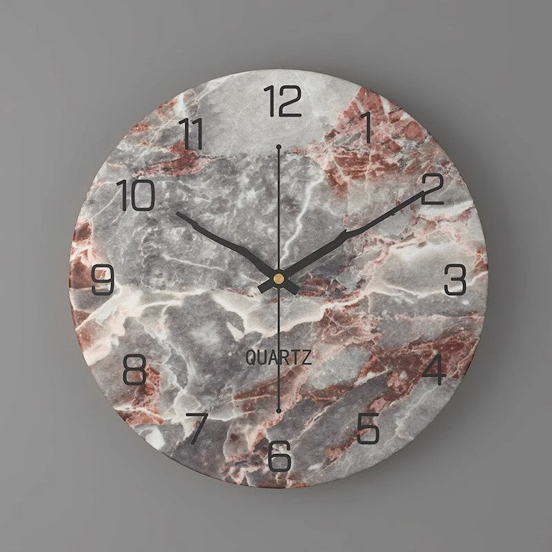 Imitation Marble Clock European Style  Home Living Room Fashion Creative Wall Clock Bedroom 30cm Metal Digital Clock