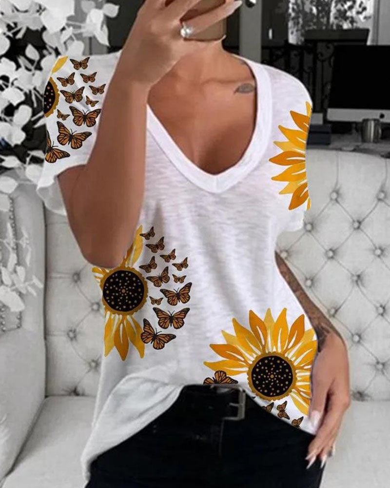 Sunflower Printed Short-sleeved T-shirt