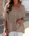 Fashion Solid Split Joint V Neck Tops