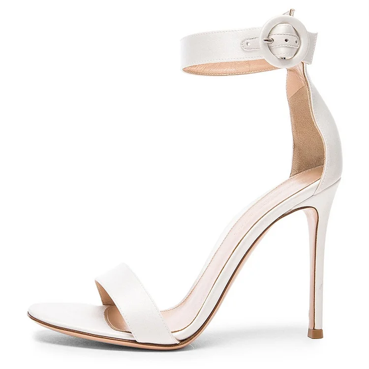White Satin Wedding Heels Stilettos Ankle Strap Sandals |FSJ Shoes