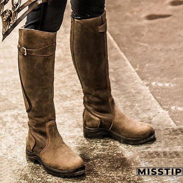 Joskka Women's Boots Plus Size Outdoor Daily Buckle Flat Heel Round Toe Vintage Casual Minimalism PU Loafer Floral Dark Brown Black Purple