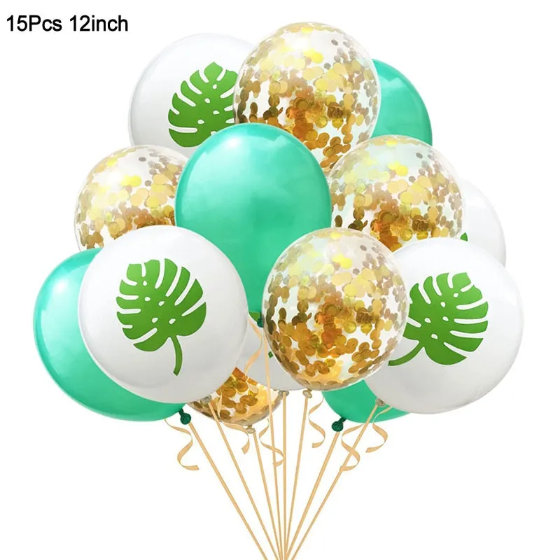 Hawaii Aloha Happy Birthday Banner Flamingo Hawaiian Tropical Party Decor Luau Summer Party Supplies Latex Balloons Cake Toppers