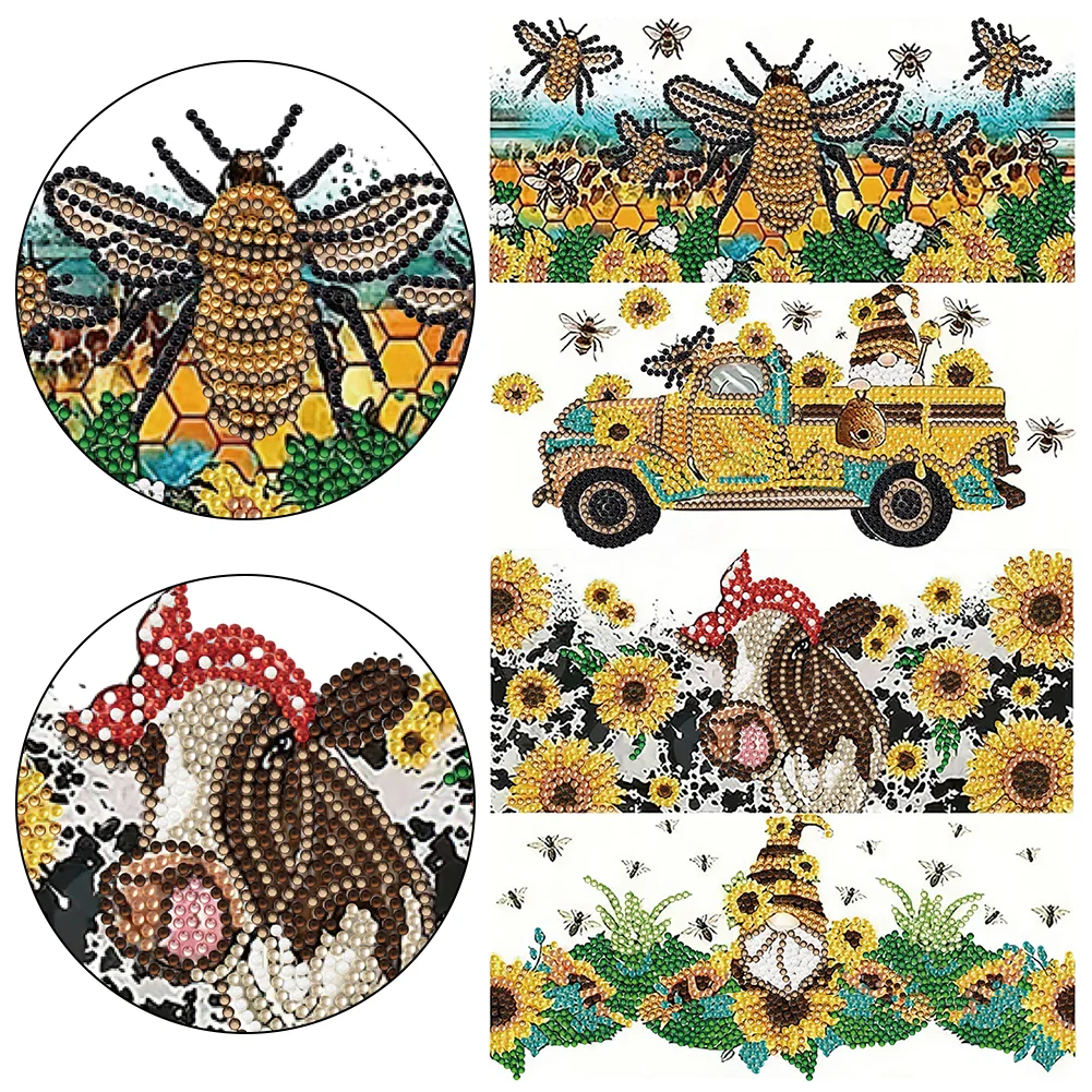 4pcs DIY Sunflower Gnome Rhinestone Stickers Diamond Painting Sticker for Cup(Without Cup)