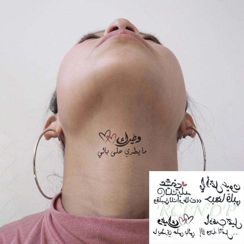 Waterproof Temporary Tattoo Sticker Love Heart Element Letters Design Arabic Writing Flash Tatoo Fake Tatto for Woman Men